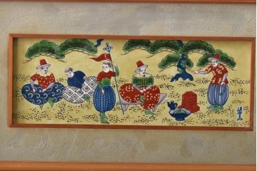 源右衛門　染錦陶画(陶板、南蛮人、中国、色絵)(R-046515)