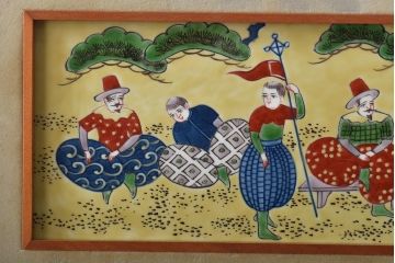 源右衛門　染錦陶画(陶板、南蛮人、中国、色絵)(R-046515)