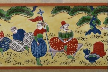 源右衛門　染錦陶画(陶板、南蛮人、中国、色絵)(R-046515)