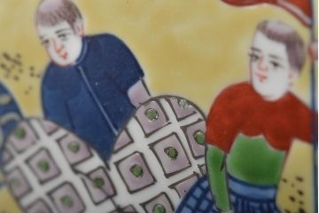 源右衛門　染錦陶画(陶板、南蛮人、中国、色絵)(R-046515)