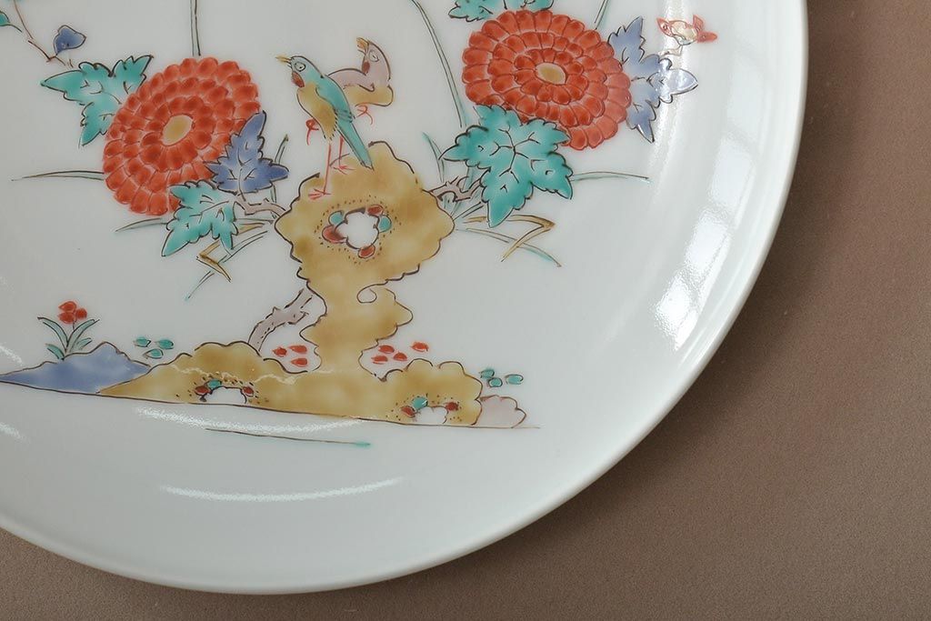 十四代　酒井田柿右衛門　錦菊鳥文　額付　飾り皿(色絵)(R-046516)
