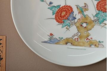 十四代　酒井田柿右衛門　錦菊鳥文　額付　飾り皿(色絵)(R-046516)