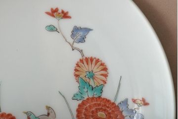 十四代　酒井田柿右衛門　錦菊鳥文　額付　飾り皿(色絵)(R-046516)