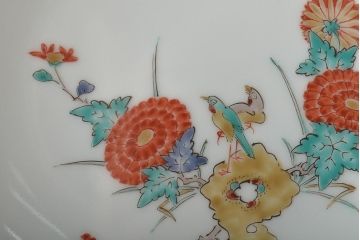 十四代　酒井田柿右衛門　錦菊鳥文　額付　飾り皿(色絵)(R-046516)