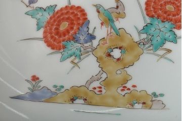 十四代　酒井田柿右衛門　錦菊鳥文　額付　飾り皿(色絵)(R-046516)