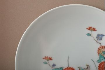 十四代　酒井田柿右衛門　錦菊鳥文　額付　飾り皿(色絵)(R-046516)
