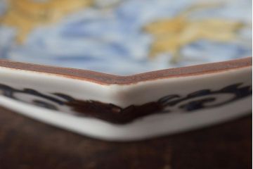 江戸〜明治　九谷焼　変形皿2枚(兎、獅子、角福、青手)(R-046518)