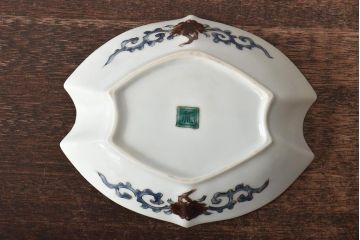 江戸〜明治　九谷焼　変形皿2枚(兎、獅子、角福、青手)(R-046518)