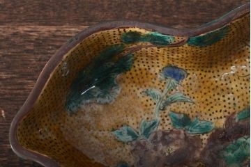 江戸〜明治　九谷焼　変形皿2枚(兎、獅子、角福、青手)(R-046518)