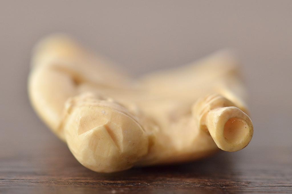 古い彫刻根付5点(玉之、鼠、壽老人、提物)(R-046520)