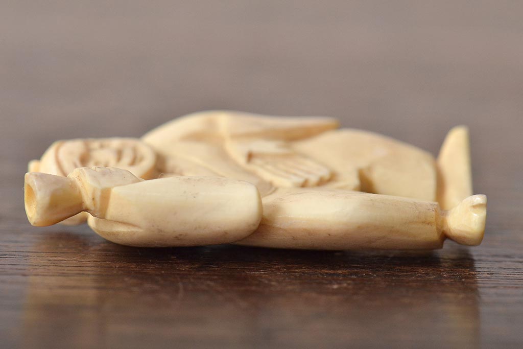 古い彫刻根付5点(玉之、鼠、壽老人、提物)(R-046520)