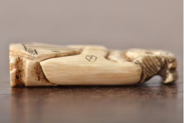 古い彫刻根付5点(玉之、鼠、壽老人、提物)(R-046520)