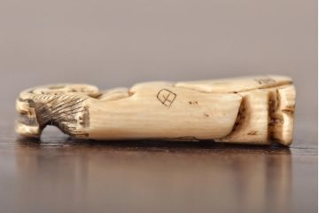 古い彫刻根付5点(玉之、鼠、壽老人、提物)(R-046520)