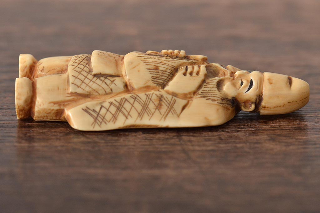 古い彫刻根付5点(玉之、鼠、壽老人、提物)(R-046520)