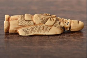 古い彫刻根付5点(玉之、鼠、壽老人、提物)(R-046520)