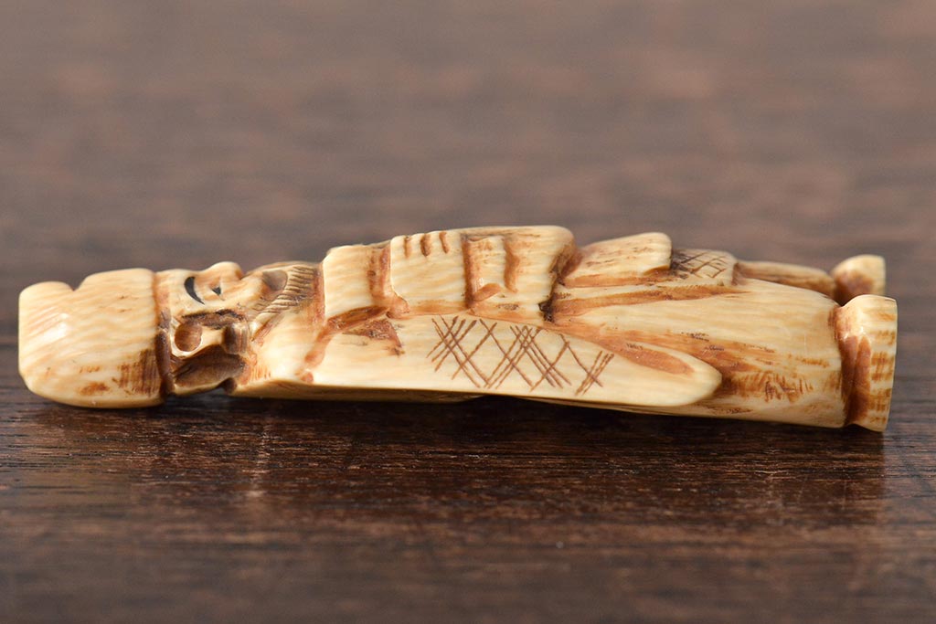 古い彫刻根付5点(玉之、鼠、壽老人、提物)(R-046520)