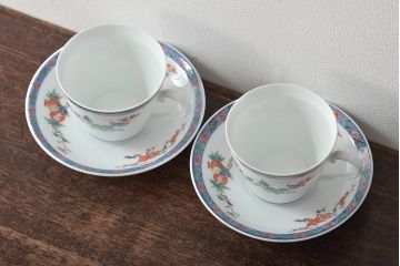 十四代　酒井田柿右衛門　染錦　カップ&ソーサー2客(R-046522)