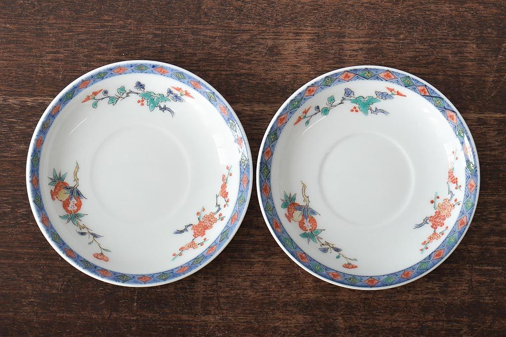 十四代　酒井田柿右衛門　染錦　カップ&ソーサー2客(R-046522)