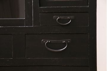 アンティーク家具　昭和初期　ペイント　脚付き　落ち着いた色合いが魅力の戸棚(収納棚、食器棚)(R-046537)