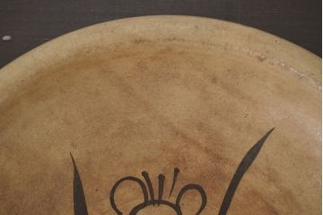 明治〜大正　益子焼　鉄絵あやめ文　石皿　古民芸(R-046585)