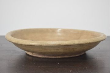 明治〜大正　益子焼　鉄絵あやめ文　石皿　古民芸(R-046585)