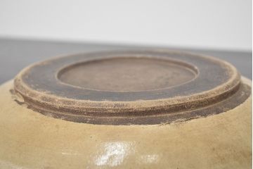 明治〜大正　益子焼　鉄絵あやめ文　石皿　古民芸(R-046585)