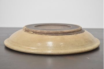 明治〜大正　益子焼　鉄絵あやめ文　石皿　古民芸(R-046585)