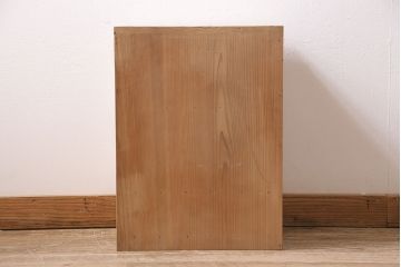 アンティーク家具　昭和中期　ヒノキ材　引き出し付き　倹飩(けんどん)式扉の小物収納箱(収納棚)(R-046590)