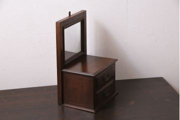 ヴィンテージ家具　ヨーロッパ　マホガニー材　小さなサイズが可愛らしい鏡付きの卓上小物入れ(鏡台、小物収納、小引き出し、ビンテージ)(R-046592)