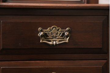ヴィンテージ家具　ヨーロッパ　マホガニー材　小さなサイズが可愛らしい鏡付きの卓上小物入れ(鏡台、小物収納、小引き出し、ビンテージ)(R-046592)