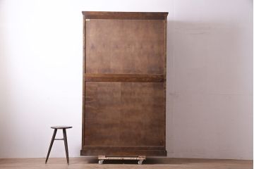 中古　北海道民芸家具　#530　和洋どちらのお部屋にも馴染みやすい戸棚付き整理タンス(衣装箪笥、重ねタンス)(R-046596)