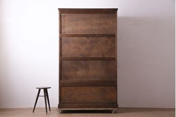 中古　北海道民芸家具　鏡付き　上品な雰囲気づくりに活躍する2段重ねワードローブ(洋服タンス、洋服箪笥)(R-046597)