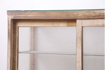 アンティーク家具　昭和中期　ナラ材　ころんとした脚が可愛いレトロなガラスケース(ショーケース、陳列棚)(R-046604)