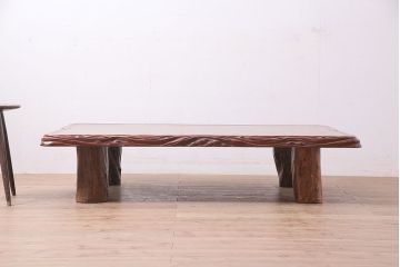 中古　民芸家具　カリン無垢材　花梨　木の味わいを楽しめる贅沢な座卓(ローテーブル)(R-046613)
