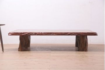 中古　民芸家具　カリン無垢材　花梨　木の味わいを楽しめる贅沢な座卓(ローテーブル)(R-046613)