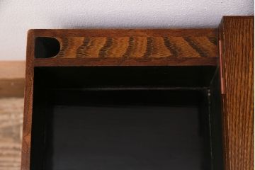 アンティーク　骨董　総欅材・玉杢材　漆塗り　銅金具付きの針箱(裁縫箱、小引き出し)(R-046621)