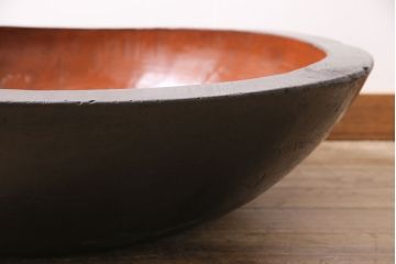 アンティーク雑貨　昭和初期　漆塗り　木製のこね鉢(木鉢、ディスプレイ)(R-046627)