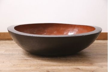 アンティーク雑貨　昭和初期　漆塗り　木製のこね鉢(木鉢、ディスプレイ)(R-046627)