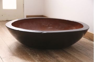 アンティーク雑貨　昭和初期　漆塗り　木製のこね鉢(木鉢、ディスプレイ)(R-046627)