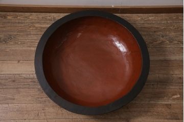 アンティーク雑貨　昭和初期　漆塗り　木製のこね鉢(木鉢、ディスプレイ)(R-046627)