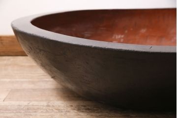 アンティーク雑貨　昭和初期　漆塗り　木製のこね鉢(木鉢、ディスプレイ)(R-046627)