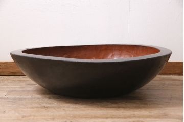 アンティーク雑貨　昭和初期　漆塗り　木製のこね鉢(木鉢、ディスプレイ)(R-046627)