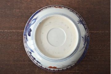 明治期　伊万里焼　上手物　花蝶唐子図染付深鉢(赤絵金彩)(R-046636)