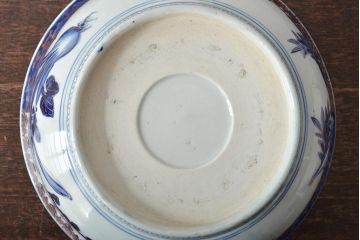 明治期　伊万里焼　上手物　花蝶唐子図染付深鉢(赤絵金彩)(R-046636)