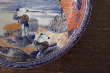 明治期　伊万里焼　上手物　花蝶唐子図染付深鉢(赤絵金彩)(R-046636)
