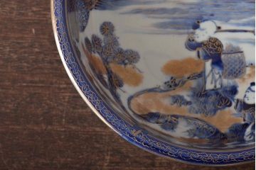 明治期　伊万里焼　上手物　花蝶唐子図染付深鉢(赤絵金彩)(R-046636)