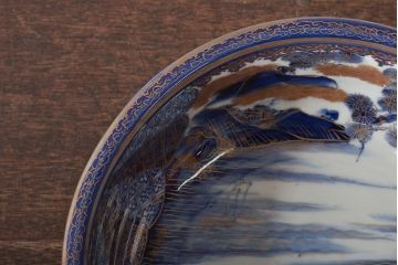 明治期　伊万里焼　上手物　花蝶唐子図染付深鉢(赤絵金彩)(R-046636)