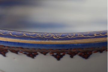 明治期　伊万里焼　上手物　花蝶唐子図染付深鉢(赤絵金彩)(R-046636)