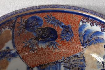 明治期　伊万里焼　上手物　花蝶唐子図染付深鉢(赤絵金彩)(R-046636)
