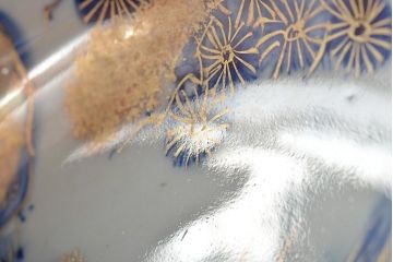 明治期　伊万里焼　上手物　花蝶唐子図染付深鉢(赤絵金彩)(R-046636)